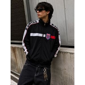 Y2K K-Swiss Track Jacket Black Red Soccer Streetwear Zip Up